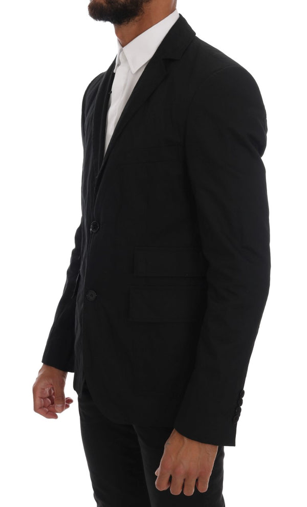 Black Cotton Slim Fit Blazer Jacket