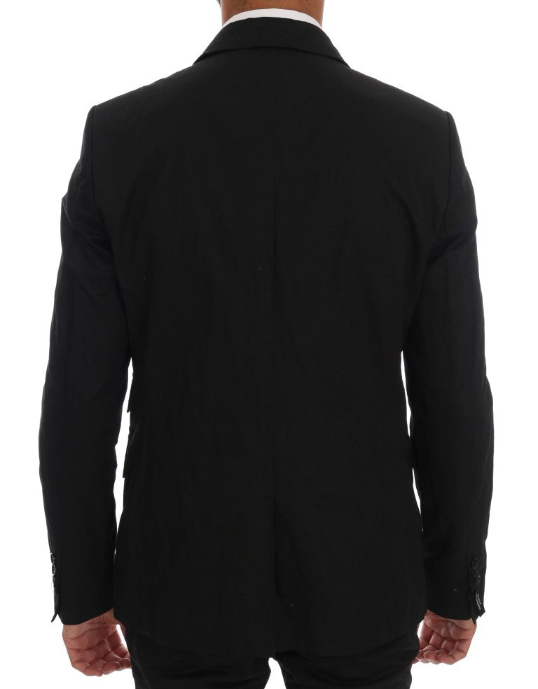 Black Cotton Slim Fit Blazer Jacket