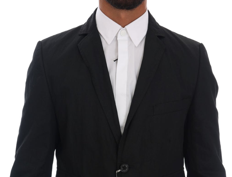 Black Cotton Slim Fit Blazer Jacket