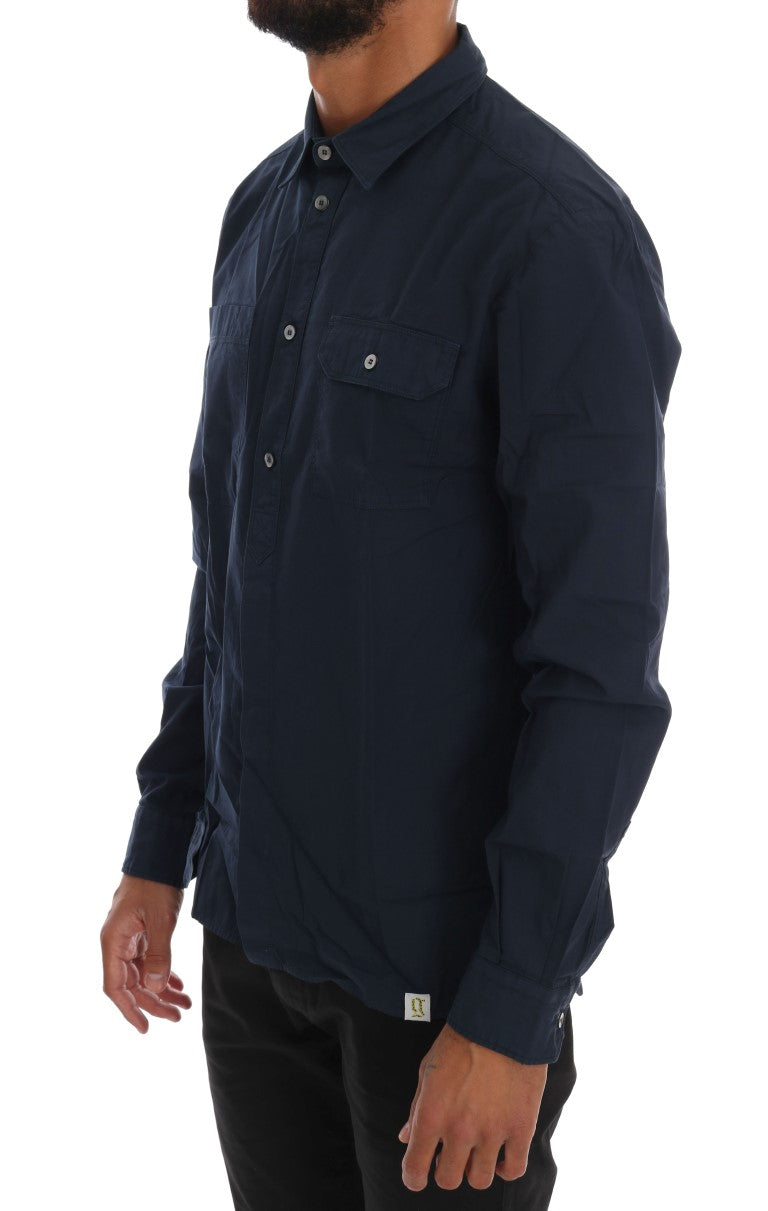 Blue Casual Cotton Long Sleeve Shirt