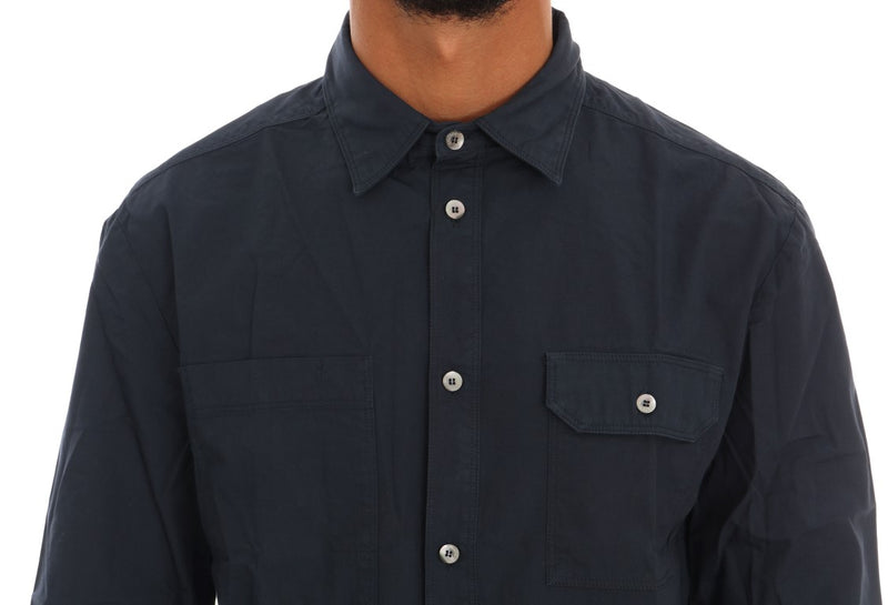 Blue Casual Cotton Long Sleeve Shirt