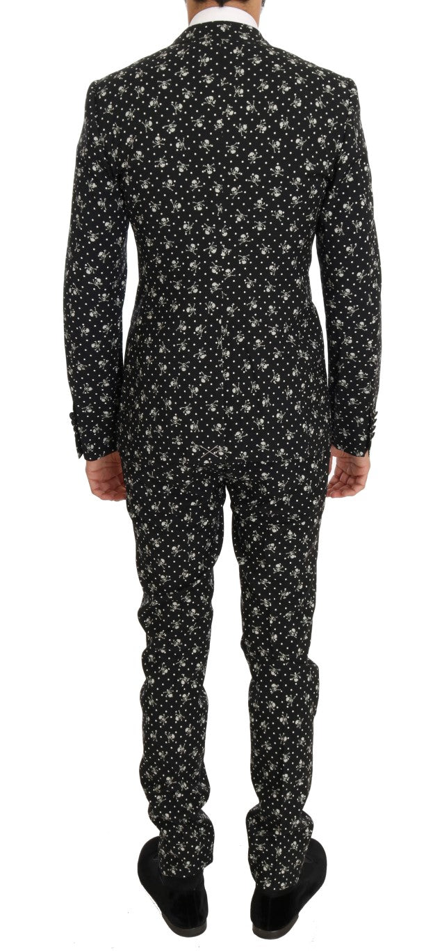 Black Skull Print Slim Fit 3 Piece Suit