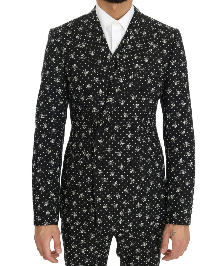 Black Skull Print Slim Fit 3 Piece Suit