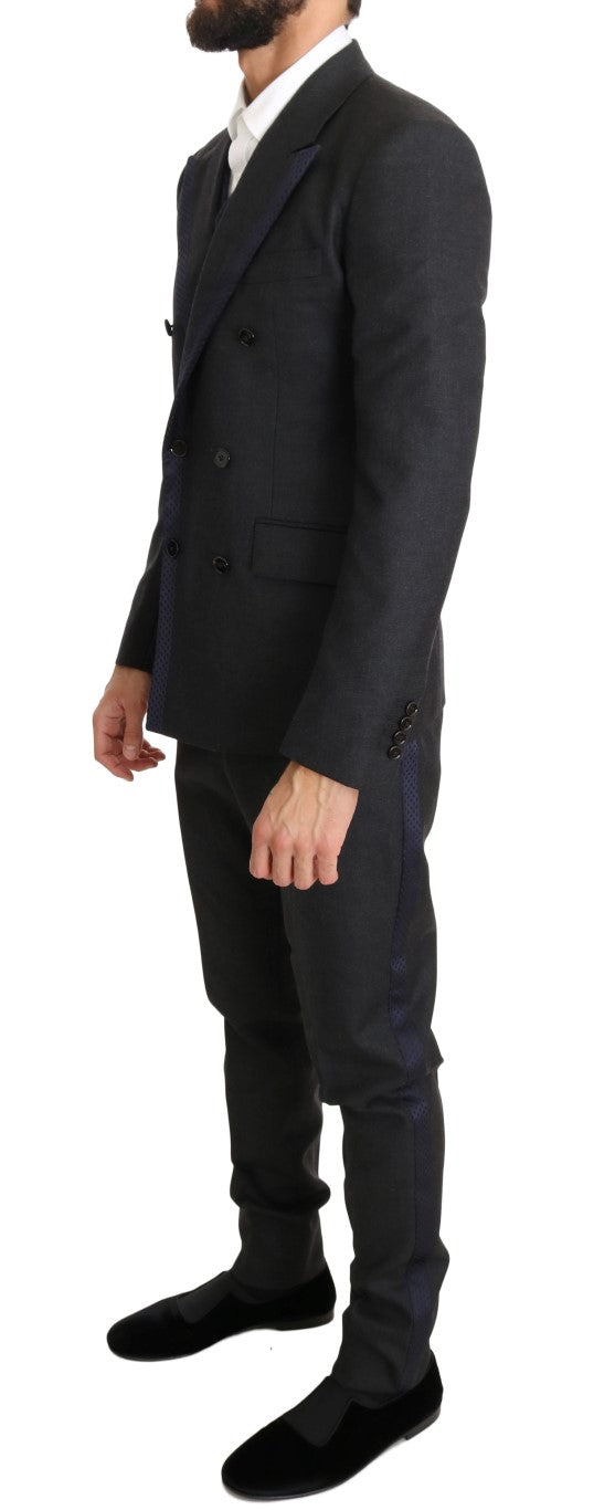 Gray Wool Blue Silk Double Breasted Suit