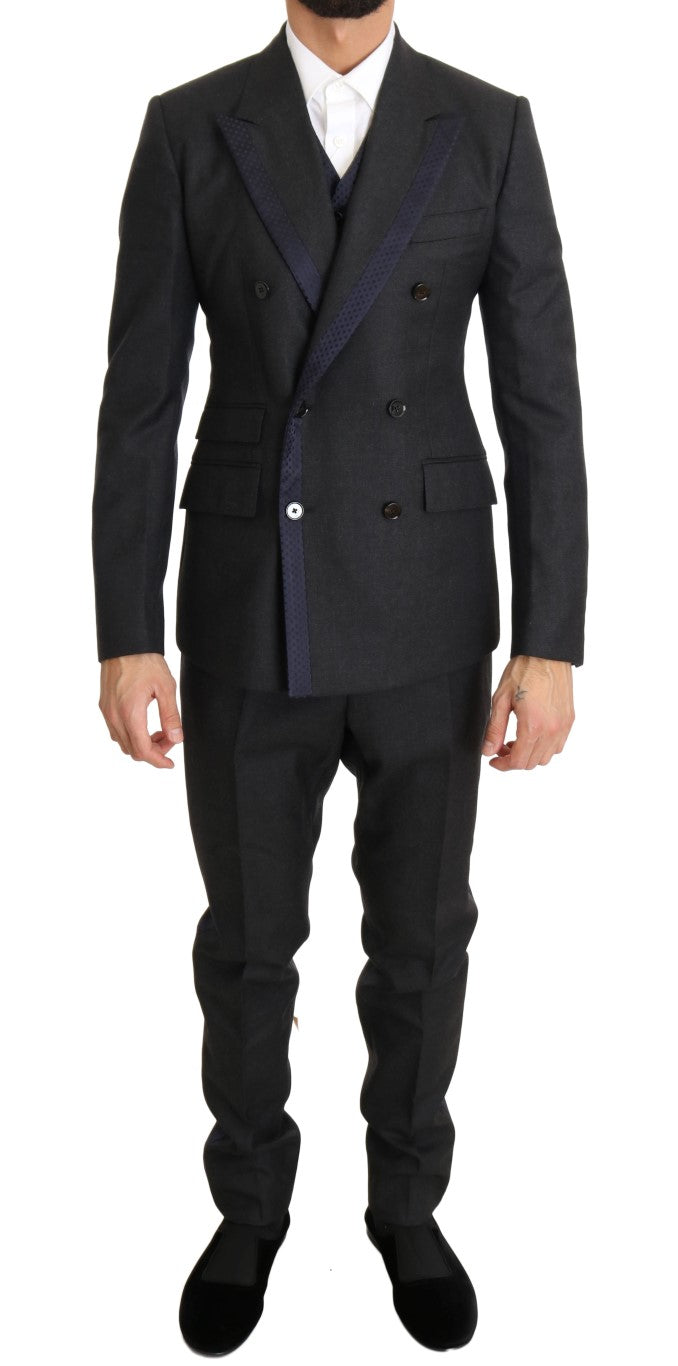 Gray Wool Blue Silk Double Breasted Suit