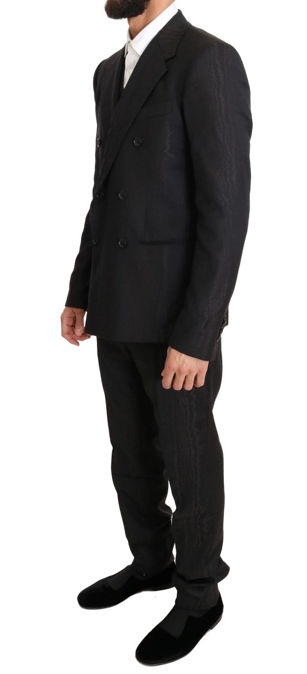 Brown Wool Double Breasted Slim Fit Suit