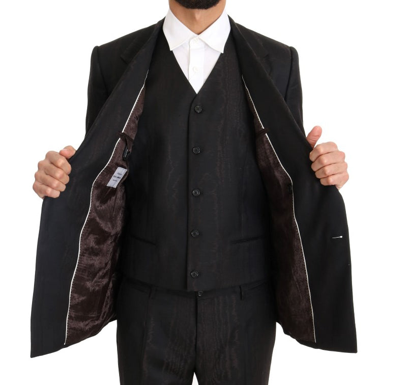 Brown Wool Double Breasted Slim Fit Suit