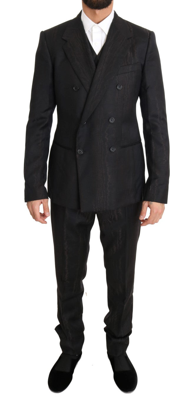 Brown Wool Double Breasted Slim Fit Suit