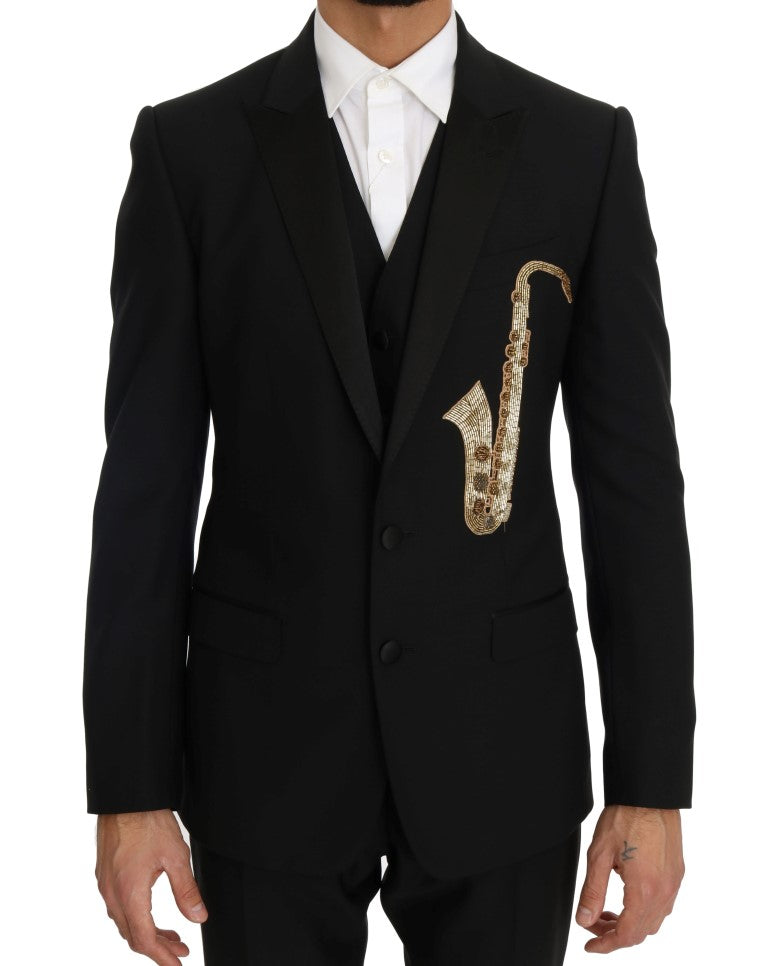 Black Wool Silk Saxophone Slim Fit Suit