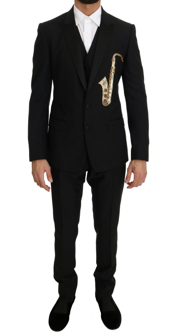 Black Wool Silk Saxophone Slim Fit Suit