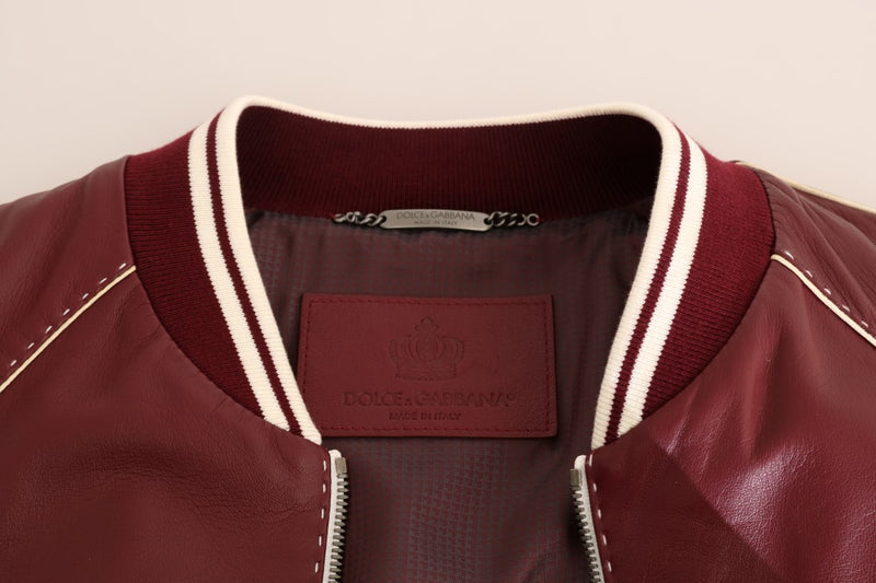 Bordeaux Lambskin Bomber Stitched Jacket