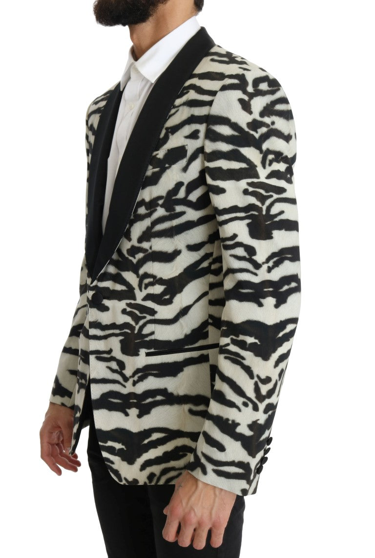 Black White Zebra Silk Blazer