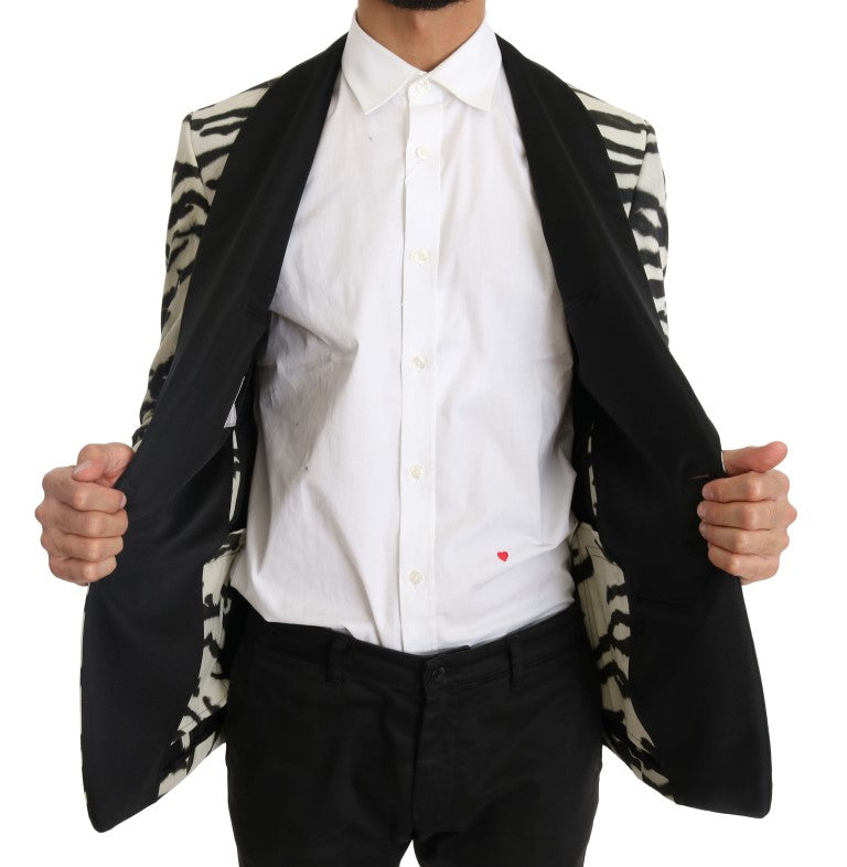 Black White Zebra Silk Blazer