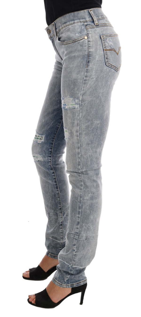 Blue Wash Torn Stretch Slim Fit Jeans