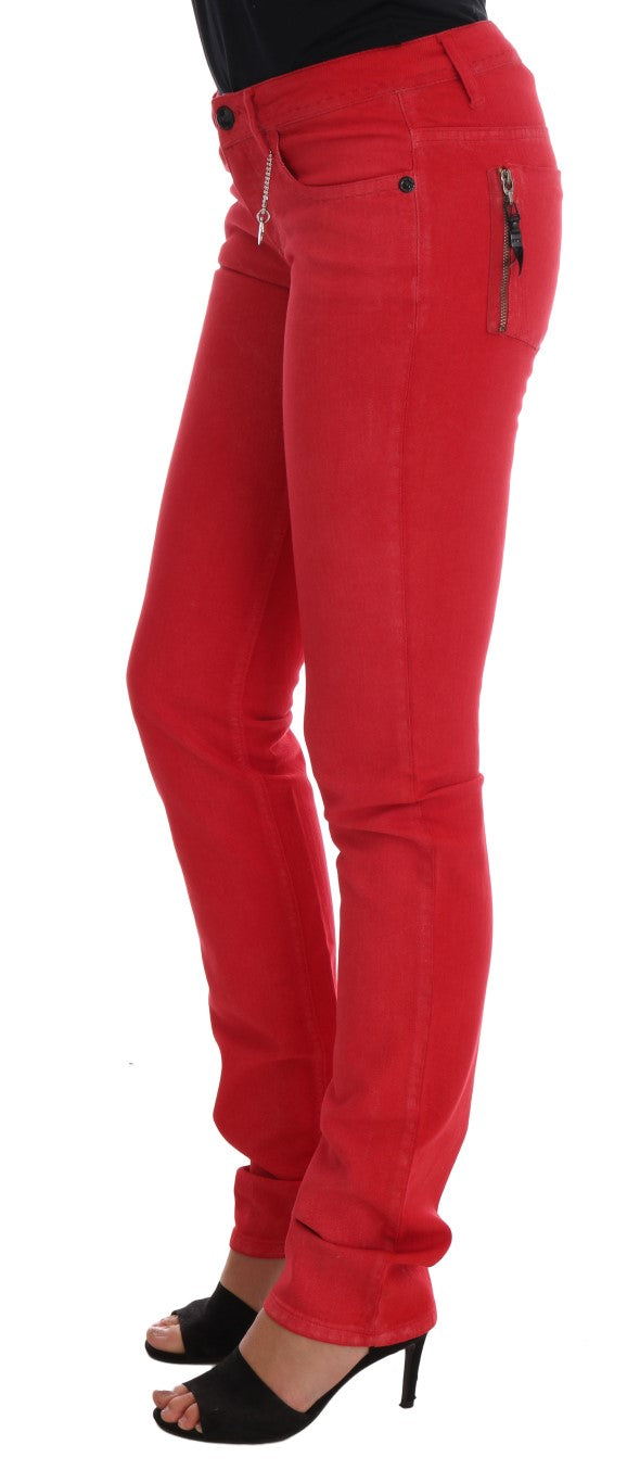 Red Cotton Stretch Slim Jeans