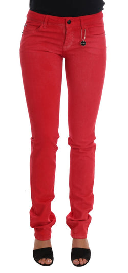 Red Cotton Stretch Slim Jeans