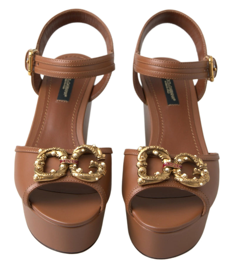 Brown Leather AMORE Wedges Sandals Shoes