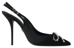 Black Crystal Embellished Slingback Heel Shoes