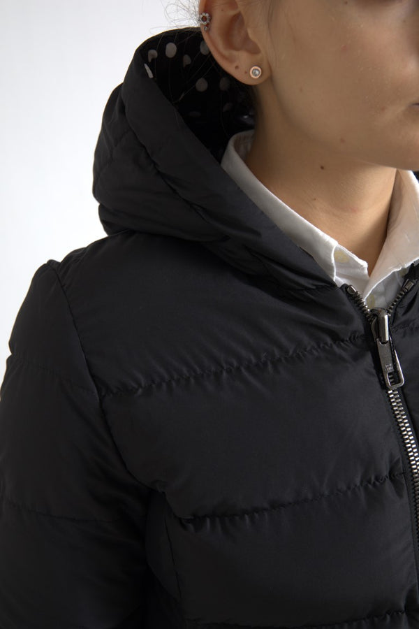 Black Polyester Hooded Blouson Full Zip Jacket