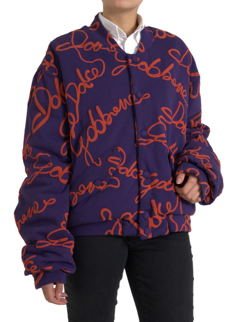 Purple Logo Print Nylon Button Down Jacket