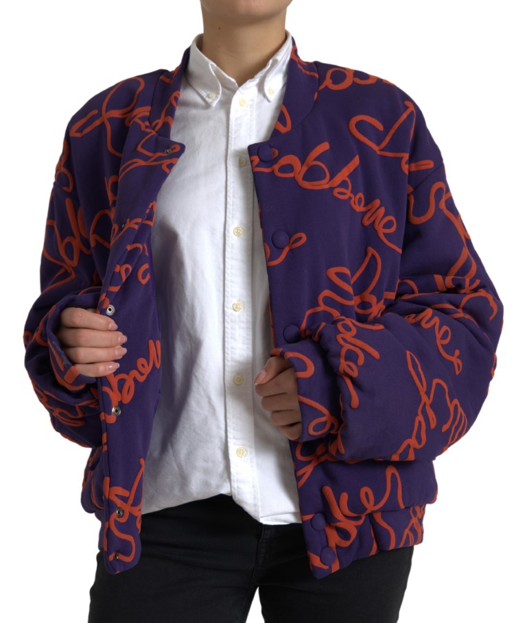 Purple Logo Print Nylon Button Down Jacket