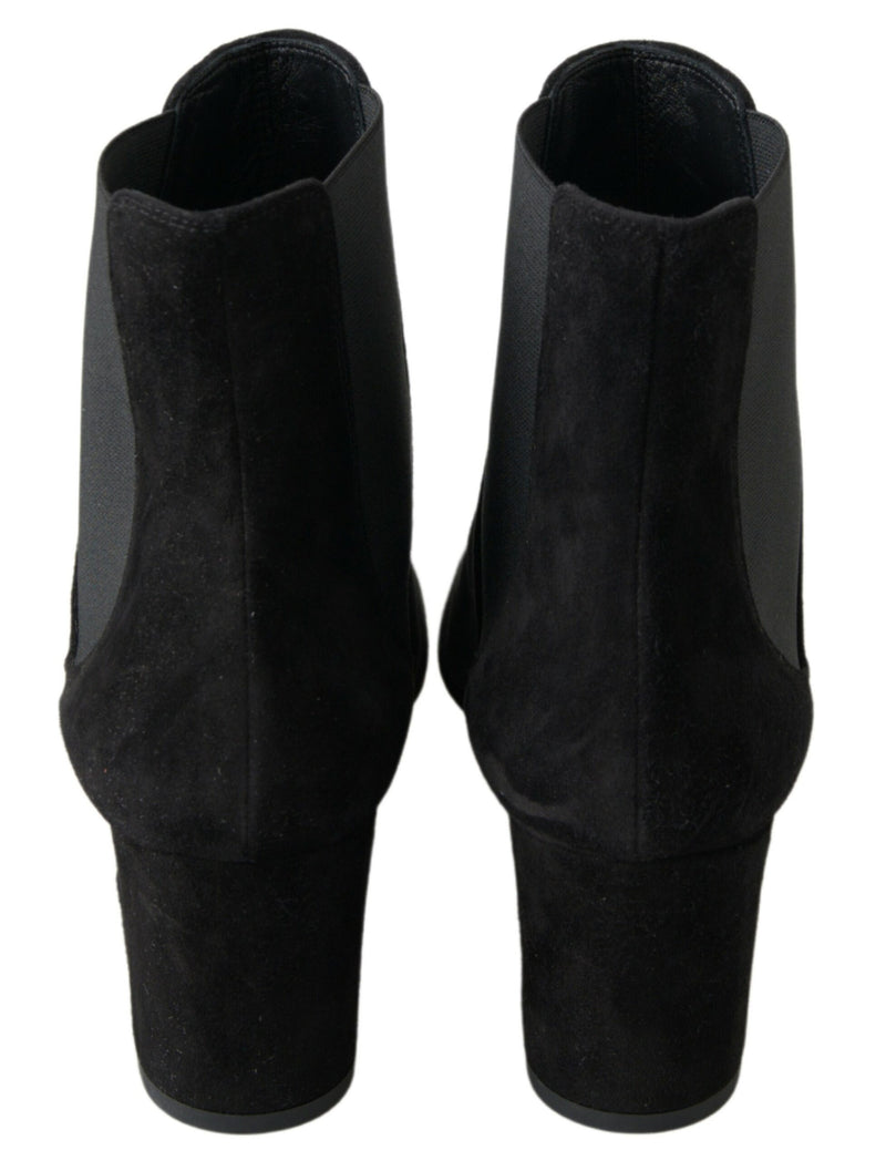 Black Suede Leather Ankle Boots Heels Shoes