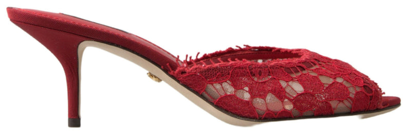 Red Taormina Lace Slip On Kitten Heels Shoes