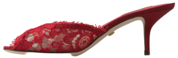 Red Taormina Lace Slip On Kitten Heels Shoes