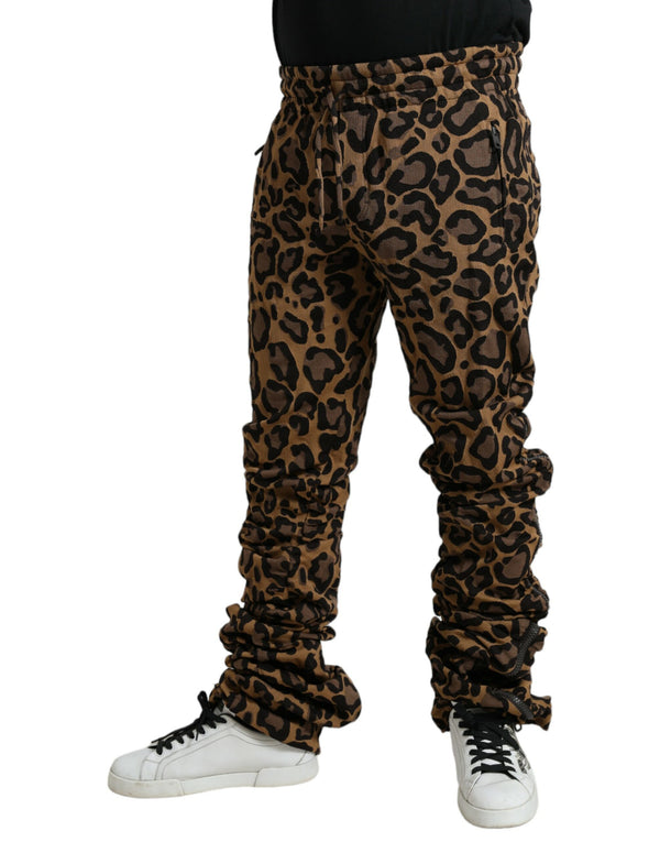 Brown Leopard Jacquard Jogger Pants