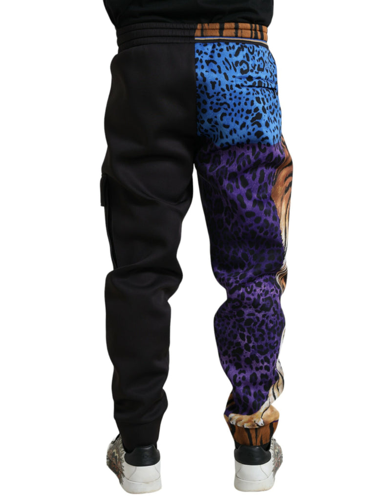 Black Blue Leopard Print Trouser Jogger Pants