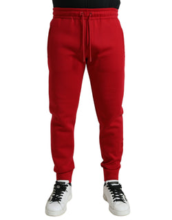 Red Cotton Blend Skinny Jogger Pants