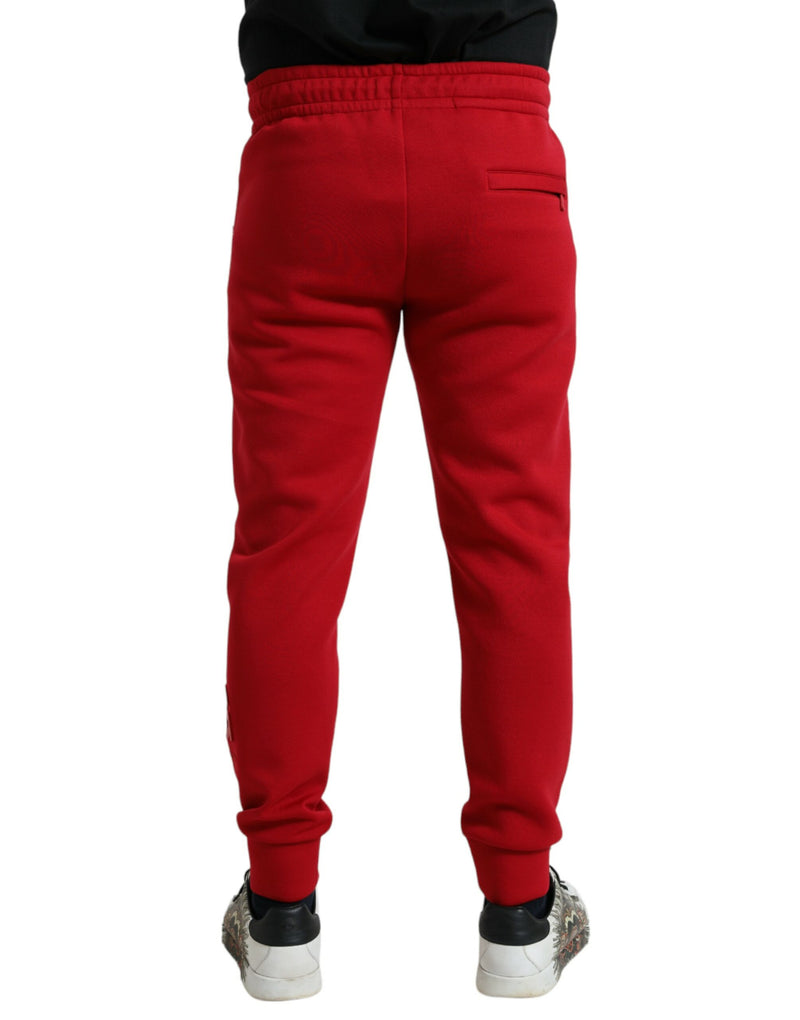 Red Cotton Blend Skinny Jogger Pants