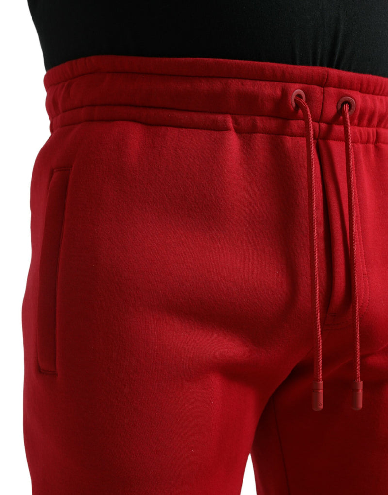 Red Cotton Blend Skinny Jogger Pants