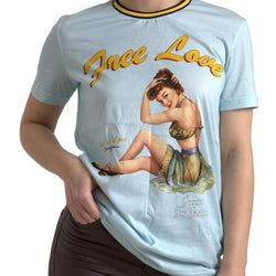 Light Blue Cotton Free Love Crew Neck T-shirt