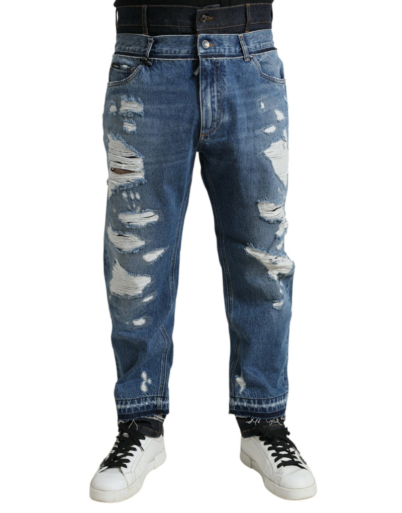 Blue Tattered Cotton Men Denim Jeans