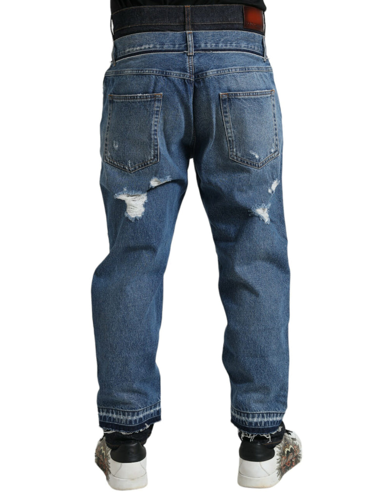 Blue Tattered Cotton Men Denim Jeans