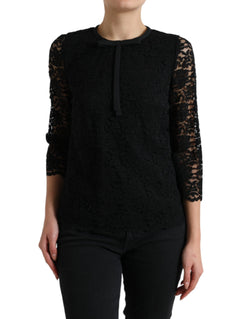 Black STAFF Blouse Floral Lace Nylon Top