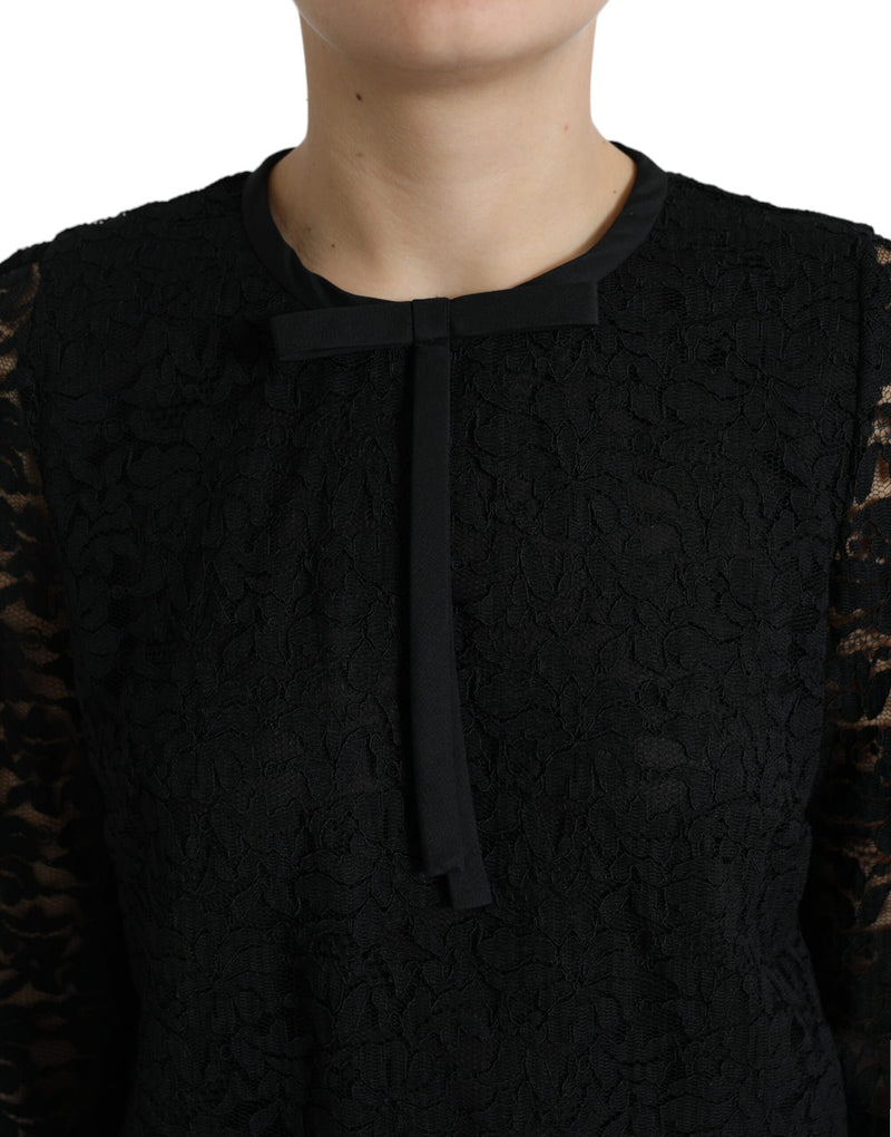 Black STAFF Blouse Floral Lace Nylon Top