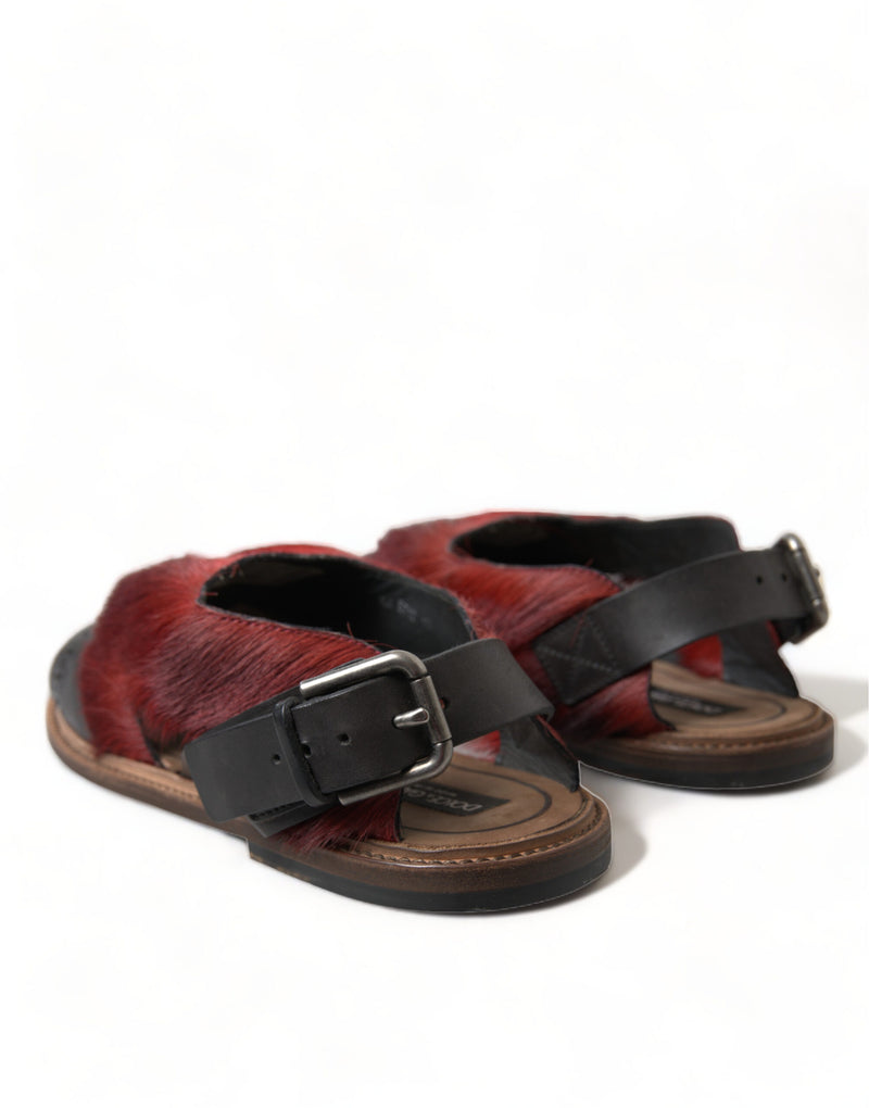 Red Black Fur Sandals Flats Slippers Shoes