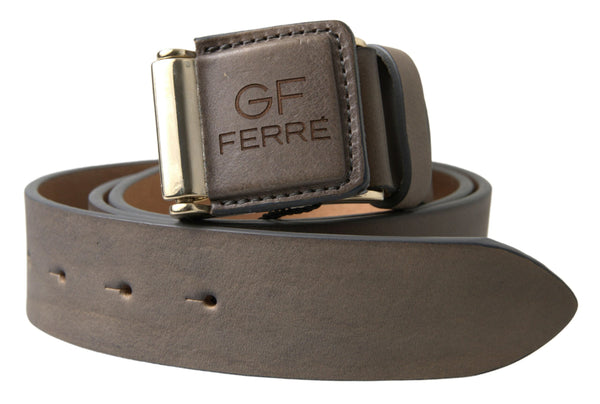 Brown Leather Fashion Logo Buckle Waist Belt