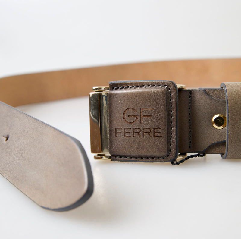 Brown Leather Fashion Logo Buckle Waist Belt