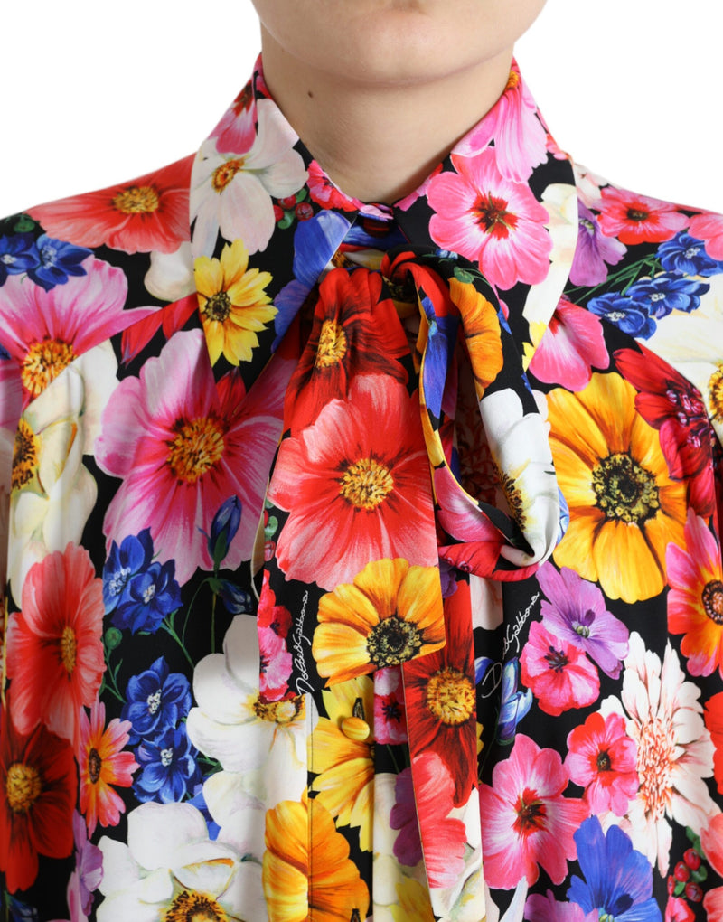 Multicolor Floral Ascot Collared Blouse Top