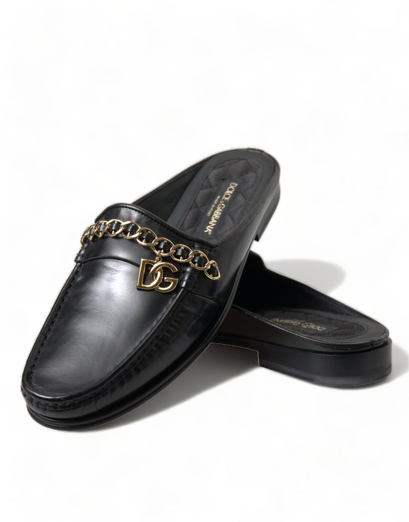 Black Leather Visconti Slippers Dress Shoes