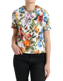 Multicolor Floral Cotton Round Neck Blouse Top