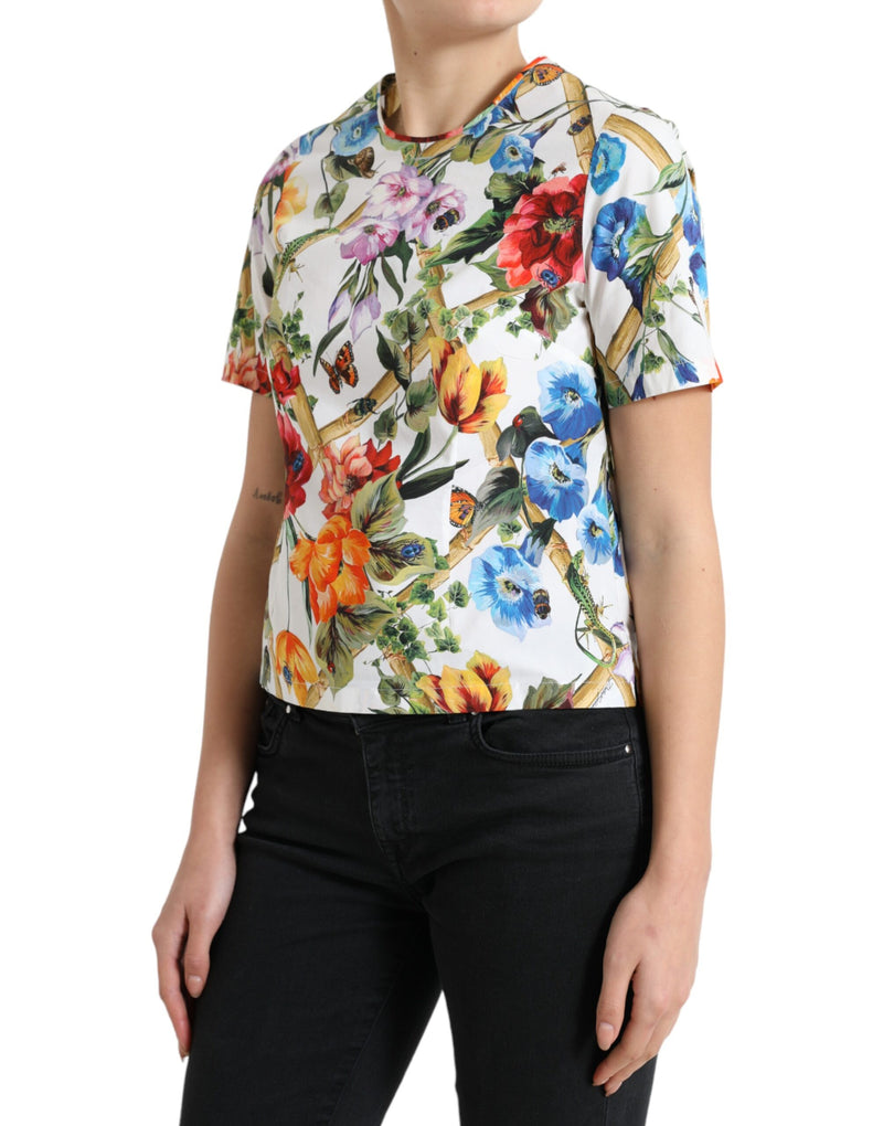 Multicolor Floral Cotton Round Neck Blouse Top