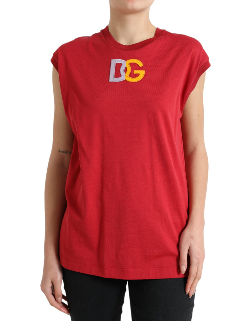 Red Cotton DG Logo Crew Neck Tank Top T-shirt