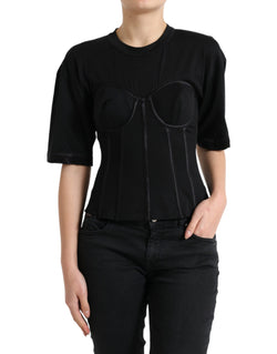 Black Satin Bustier Corset Jersey T-shirt Top