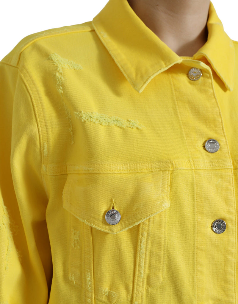 Yellow Cotton DENIM Jeans Button Coat Jacket