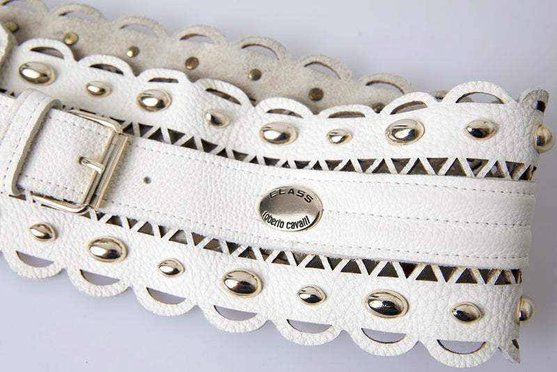 White Leather Wide Waist Cintura Belt