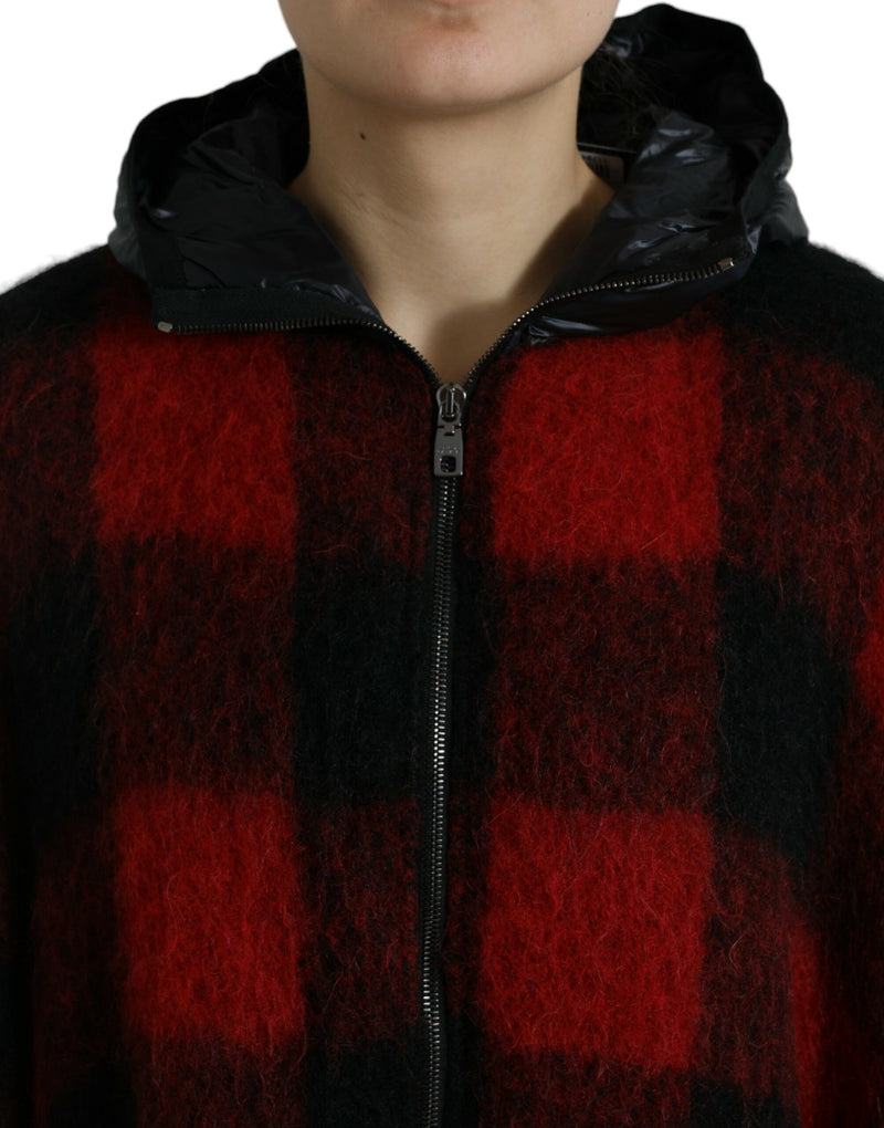 Black Red Buffalo Check Hooded Poncho Jacket